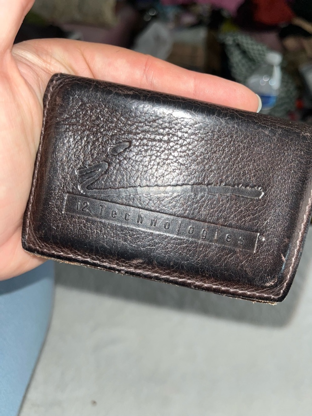 i2 Technologies Leather ROOTS Wallet Made in Canada Dark Brown Small Embossed